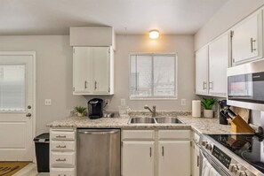 Fridge, microwave, oven, dishwasher