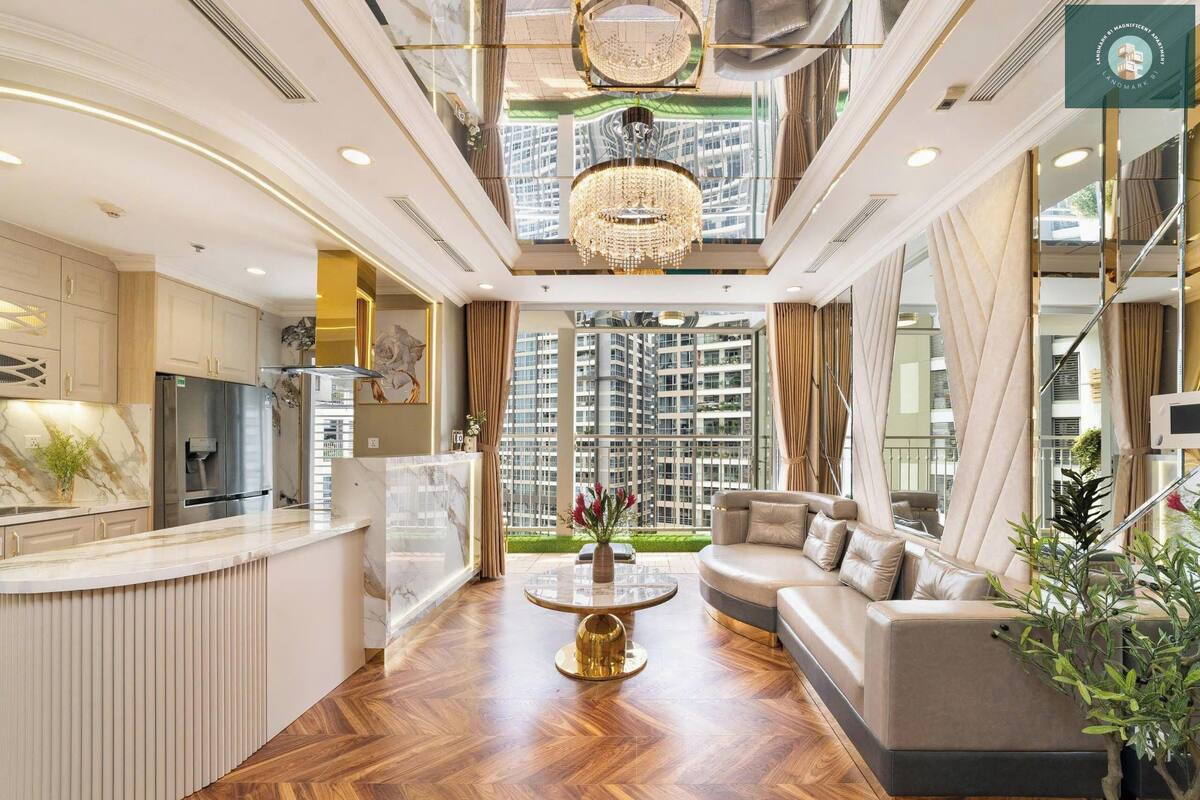 Luxury-Apartment, 4 Schlafzimmer, Balkon, Stadtblick | Wohnbereich