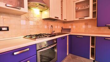 Fridge, oven, dishwasher, cookware/dishes/utensils