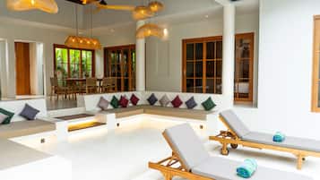 Luxury Villa, 3 Bedrooms, Kitchenette, Pool View | Living area | 32-inch Smart TV with digital channels, Netflix, streaming services