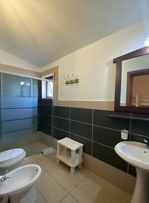 Ducha, secador de pelo, bidet, toallas