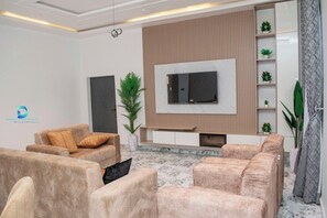 Luxury Apartment, Balcony, City View | Living area - DEOSEA APARTMENTS (Abuja)