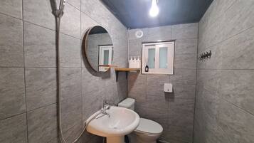 Hair dryer, bidet, towels, soap