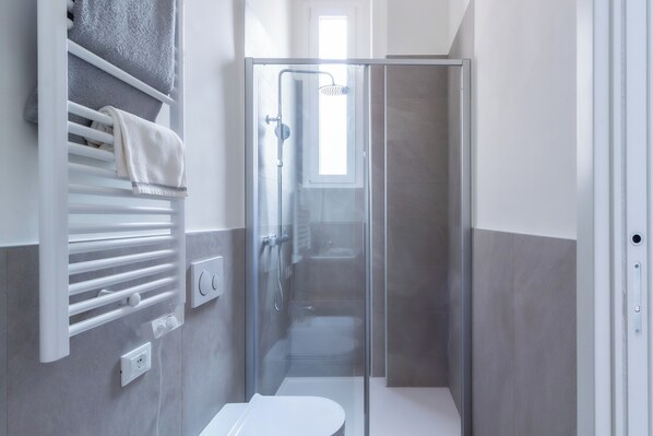 Douche, séchoir à cheveux, bidet, serviettes fournies