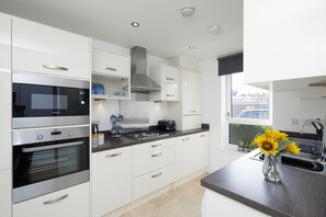 Deluxe huis, 3 slaapkamers, keuken, uitzicht op de stad | Privékeuken | Een koelkast met diepvriezer, een microgolfoven, een oven, een kookplaat