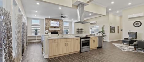 Fridge, dining tables