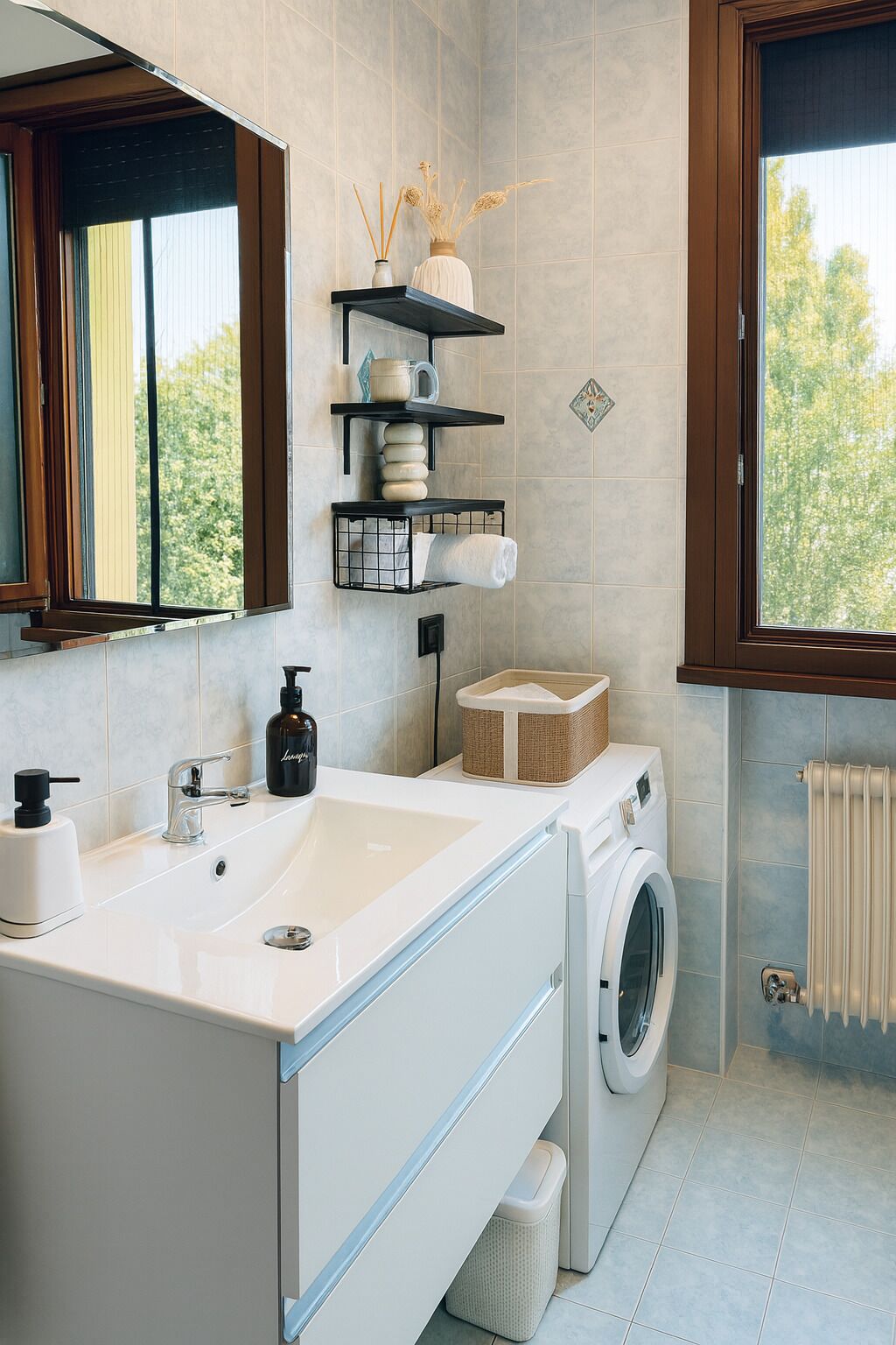 Hair dryer, bidet, towels, toilet paper