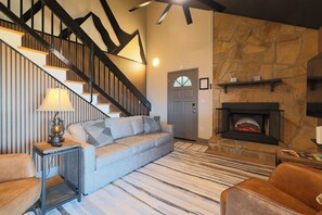 TV, fireplace, video games, foosball
