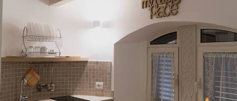 Fridge, microwave, stovetop, electric kettle