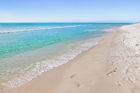 Beach nearby, sun loungers