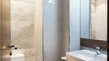 Shower, hair dryer, bidet, towels