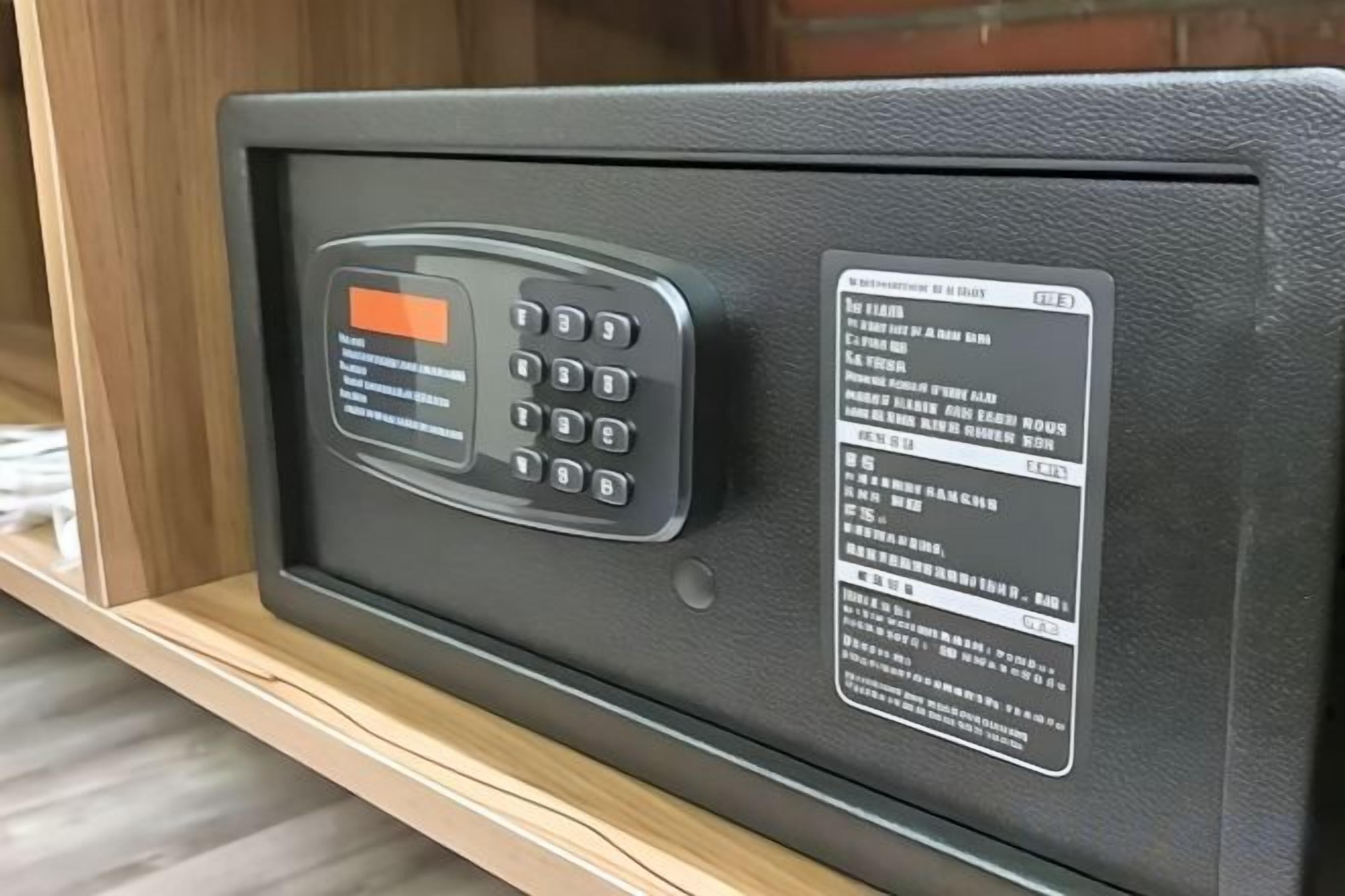 Panel de seguridad con instrucciones y una etiqueta de advertencia.