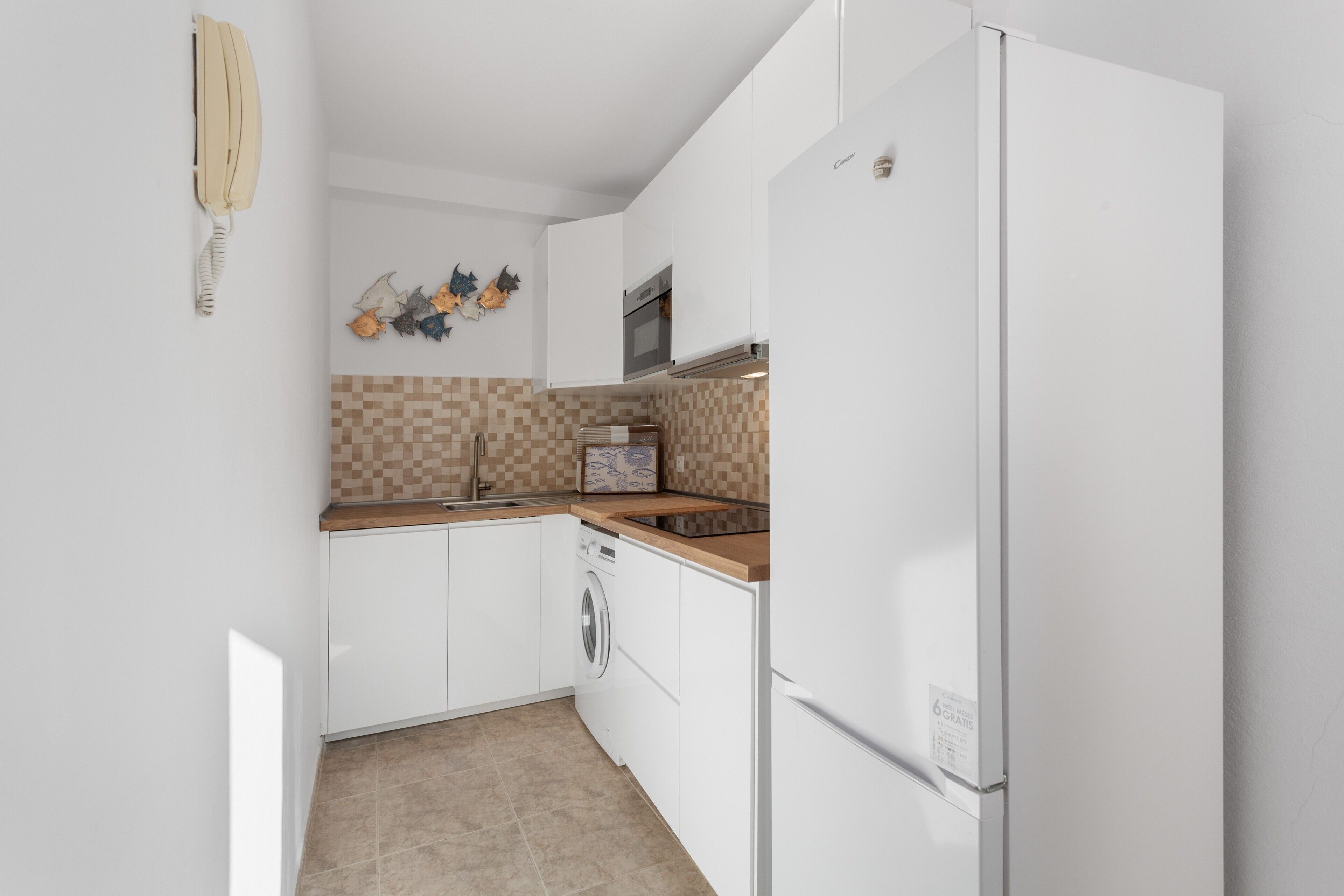 Frigorífico, microondas, placa de cocina y lavavajillas