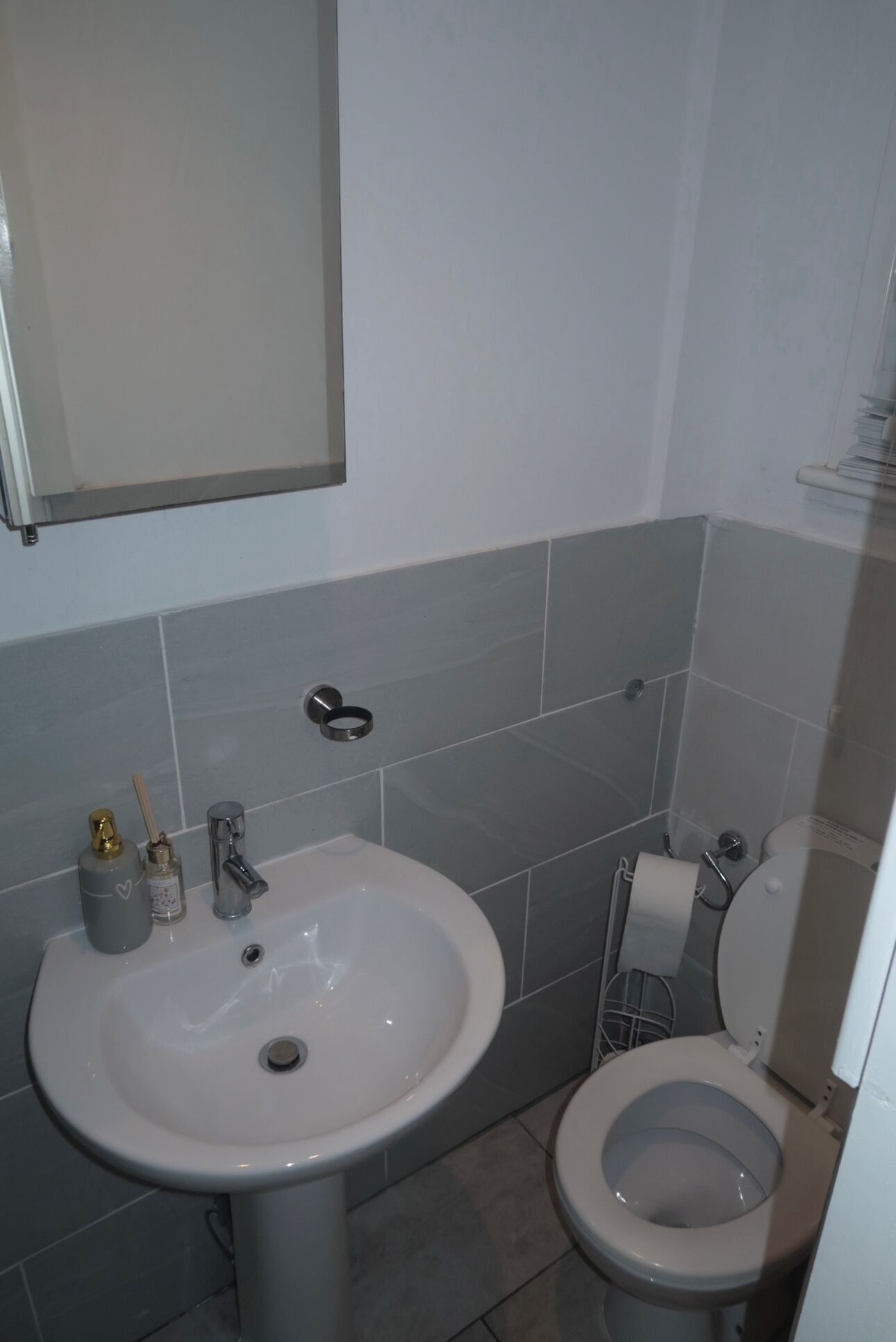 Shower, towels, soap, toilet paper