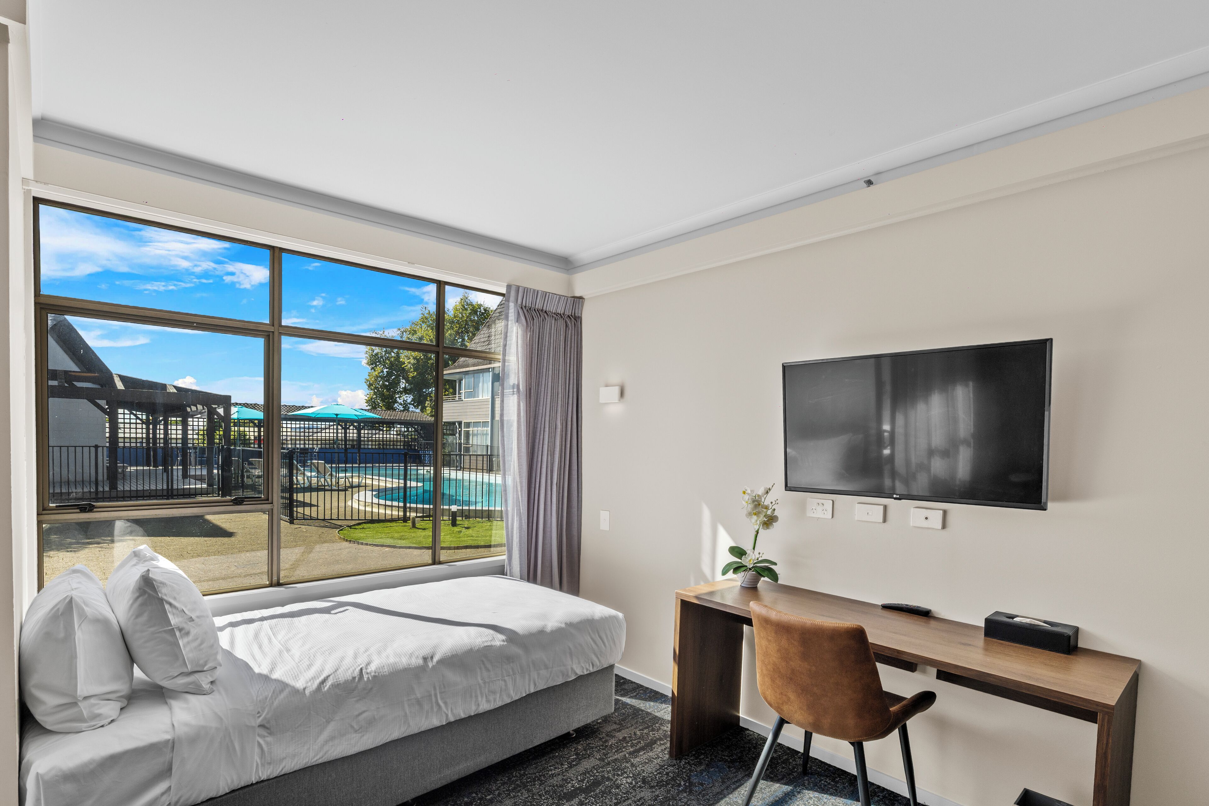 Designer toiletries, hair dryer, towels, soap