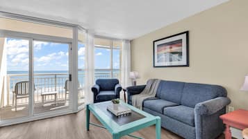 Signature Condo, 1 Bedroom, Balcony, Ocean View | Living room | 55-inch Smart TV with digital channels