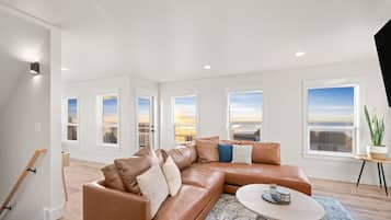 Télévision, cheminée, chaîne hi-fi