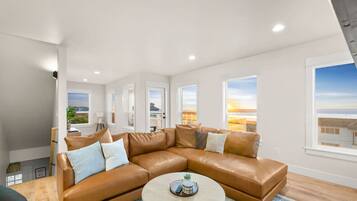 Télévision, cheminée, chaîne hi-fi