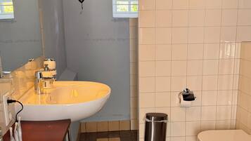 Een douche, een haardroger, handdoeken, zeep