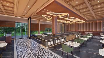 Breakfast, lunch served; local and international cuisine, pool views