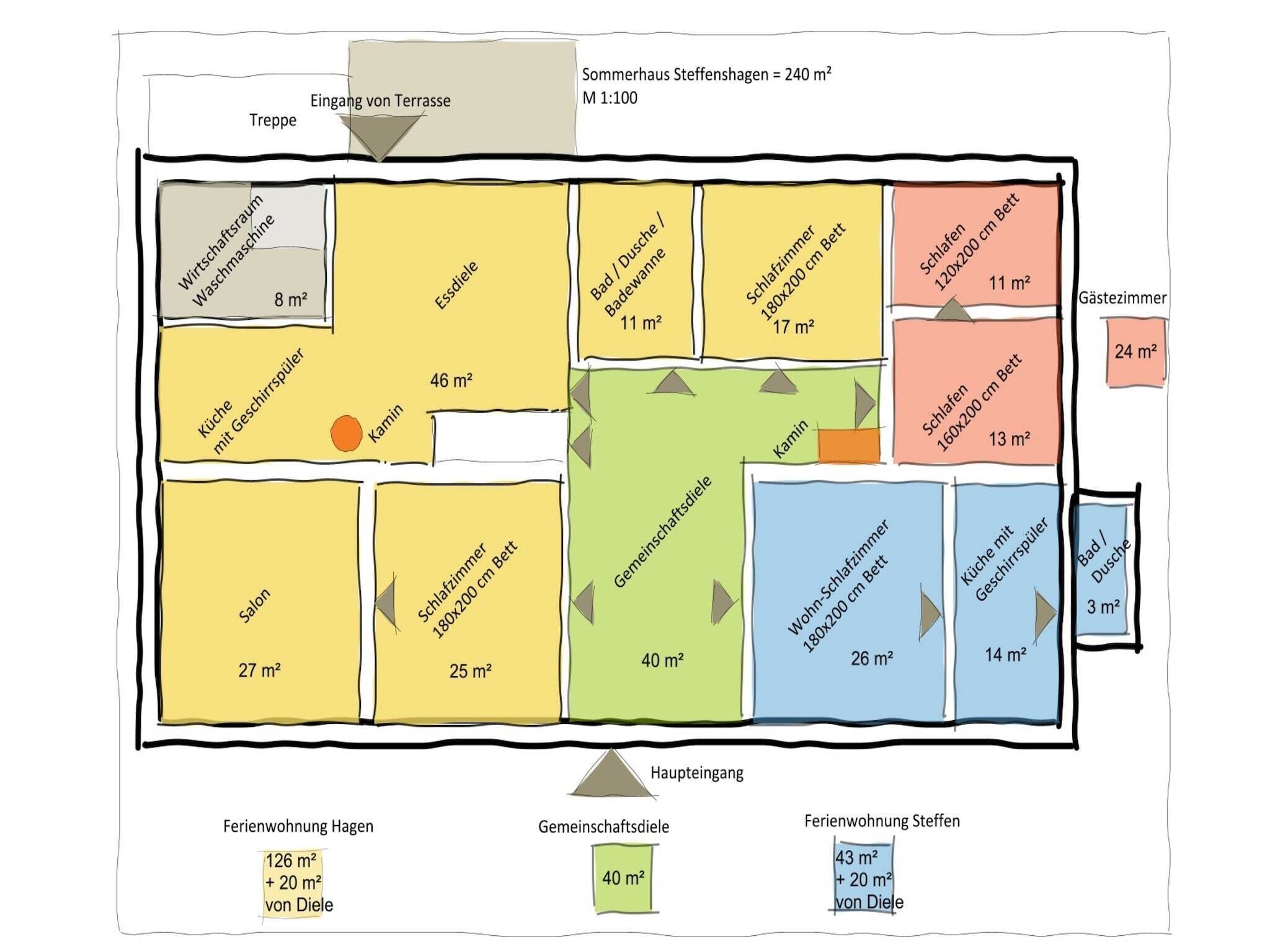 Plano de planta de un edificio que muestra varias habitaciones y zonas, incluyendo cocina, baño y espacios de estar, con dimensiones y superficies señaladas.