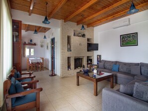 TV, caminetto, impianto stereo
