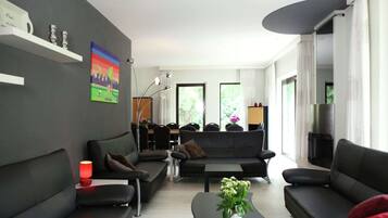 Een televisie, een open haard en een dvd-speler