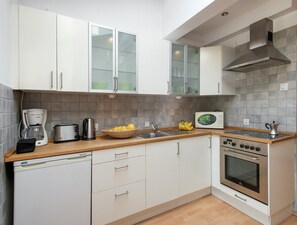 Fridge, microwave, oven, high chair