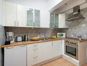 Fridge, microwave, oven, high chair
