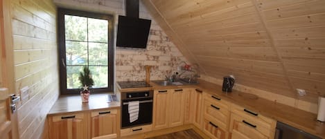 Fridge, oven, stovetop, coffee/tea maker