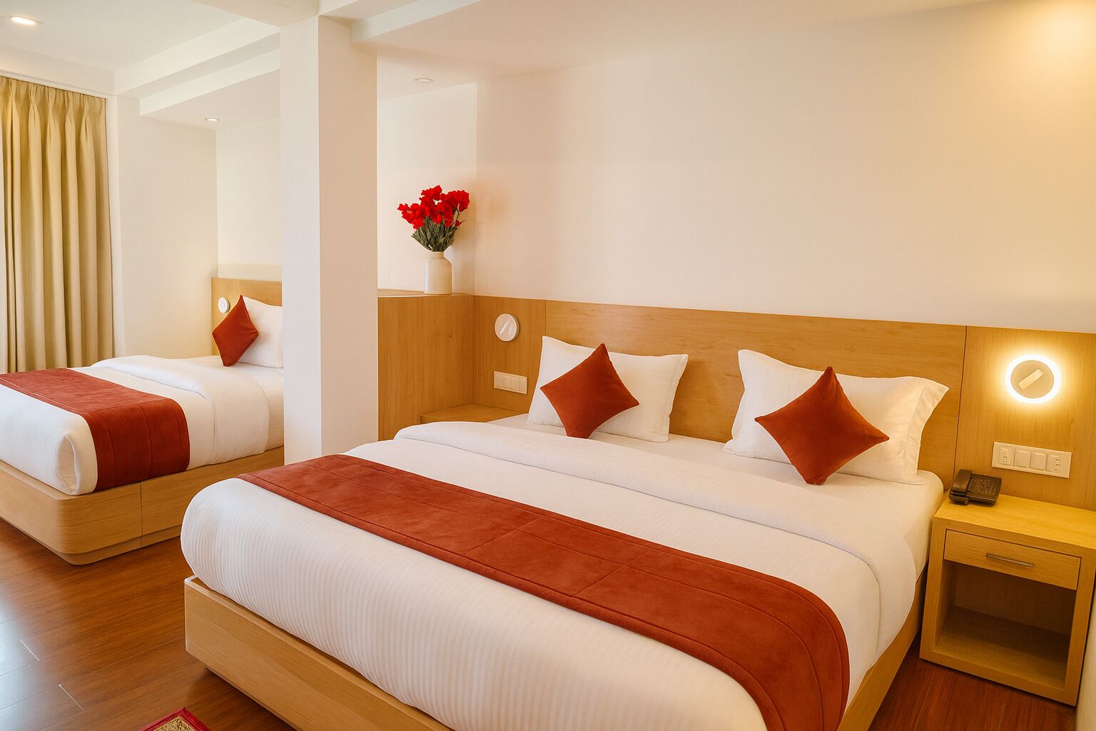 Neljän hengen huone, kaupunkinäköala | Egyptinpuuvillaiset lakanat, ylelliset vuodevaatteet