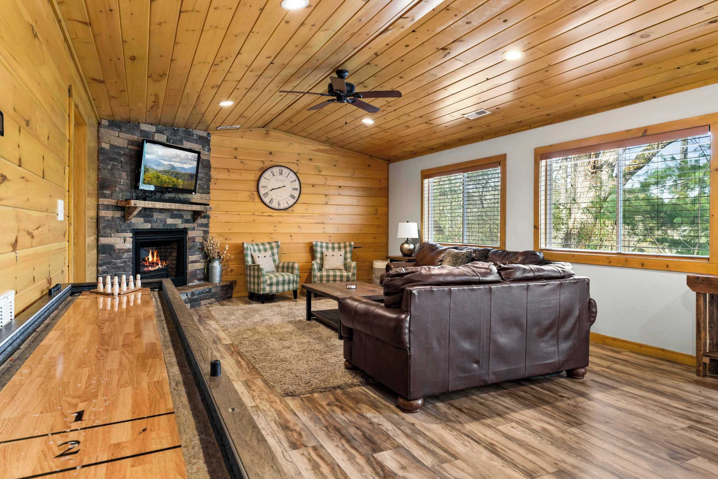 TV, fireplace, video games, offices