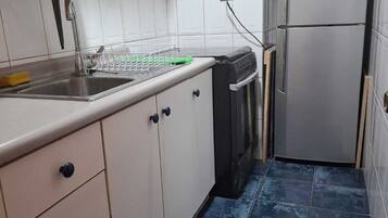 Fridge, microwave, oven, electric kettle