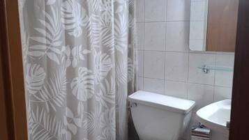 Hair dryer, towels, toilet paper