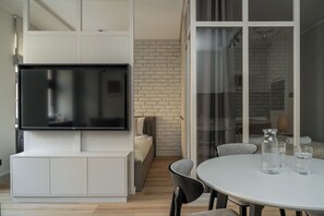Apartment, Balcony, City View | Living area | Flat-screen TV - RentPlanet - Apartament Szczytnicka (Wroclaw)