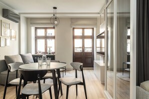 Apartment, Balcony, City View | In-room dining - RentPlanet - Apartament Szczytnicka (Wroclaw)