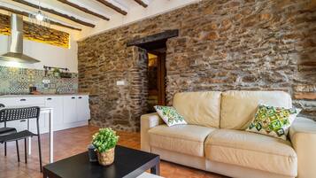 Een televisie en een open haard