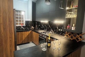 Fridge, microwave, oven, dishwasher
