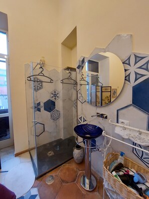 Shower, hair dryer, bidet, towels