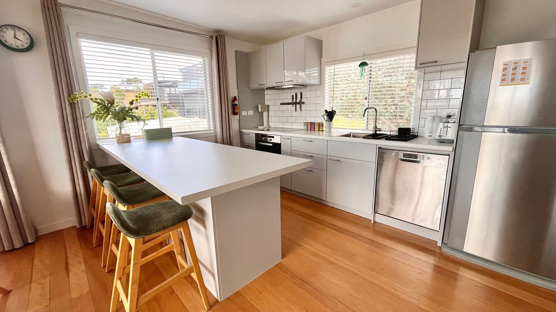 Fridge, microwave, oven, dishwasher