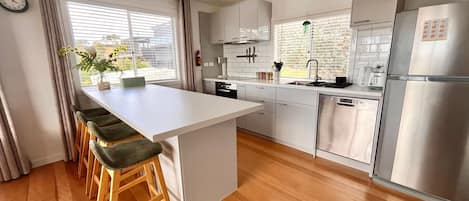 Fridge, microwave, oven, dishwasher