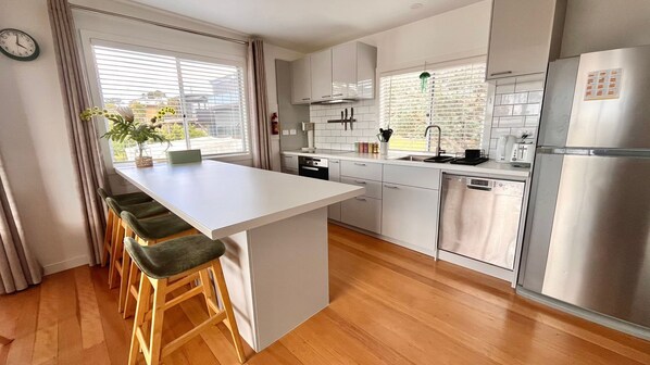 Fridge, microwave, oven, dishwasher