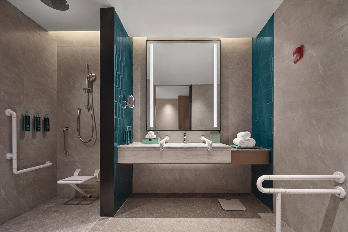 Room, 1 King Bed, Accessible | Bathroom shower
