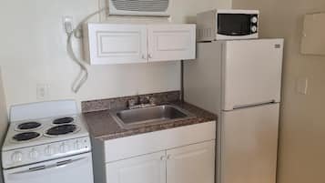 Full-size fridge, microwave, freezer, ice maker