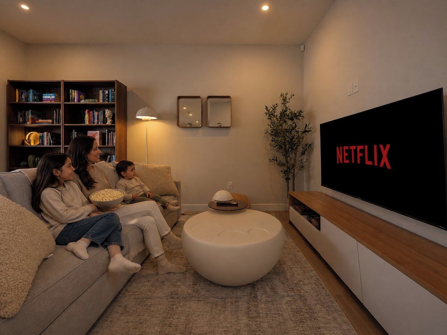 Älytelevisio, kirjoja, työhuone