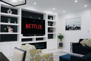 TV, fireplace, video games, stereo