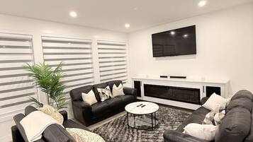 TV, fireplace, video games, table tennis