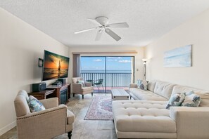 TV, fireplace, DVD player, computer monitors