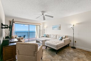 TV, fireplace, DVD player, computer monitors