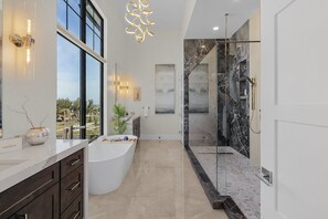 Shower, hair dryer, towels - 7BR Beach Estate | Pool, Spa, Dock & Steps to Gulf| Sleeps 18 (Fort Myers Beach)